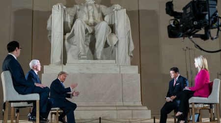 After stopping task force briefings at the White House, President Trump gave an interview to Fox News in Washington DC’s Lincoln Memorial on Sunday.
