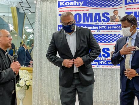 New York State Senator Kevin Thomas (middle) endorsed Koshy Thomas (right) for NYC Council District 23.